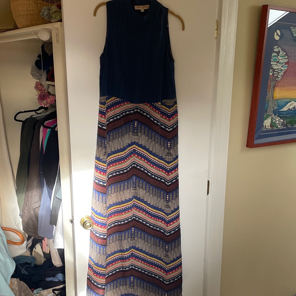 Vintage Mara Hoffman Sleeveless Blue and Multicolor Maxi Dress